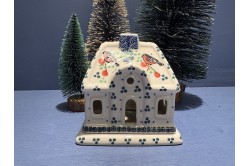 A07 Bunzlau Kerst huisje 15cm 1257 Waxinelichthouder